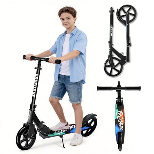 Image of FREEDARE Kick Scooter for Kids Ages 8-12, 200mm Big Wheels Scooter for Kids, Teens and Adults, 4 Adjustable Height, 2 Wheels Scooter Foldable, up to 100kg Multiple Black