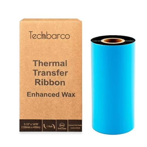 Image of 5.12" x 1476'(130mmx450m) Enhanced Wax Thermal Transfer Ribbon, Core 1", Black, Ink Outside, Barcode Ribbon Compatible with Zebra Printer