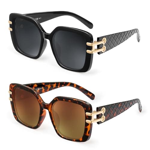 Image of JM 2 Pack Vintage Oversized Square Sunglasses for Women，Retro Luxury Big Large Sun Glasses (Black&Tortoise)