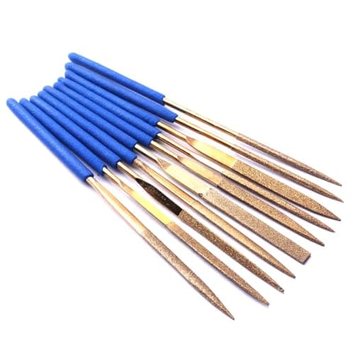 Image of ATOPLEE Mini Diamond Needle File Set,10pcs 3x140mm Titanium Coated Diamond Files for Metal Glass Wood Stone Jewelry, Includes Round,Half Round,Triangular, Square,Flat, Warding Shape
