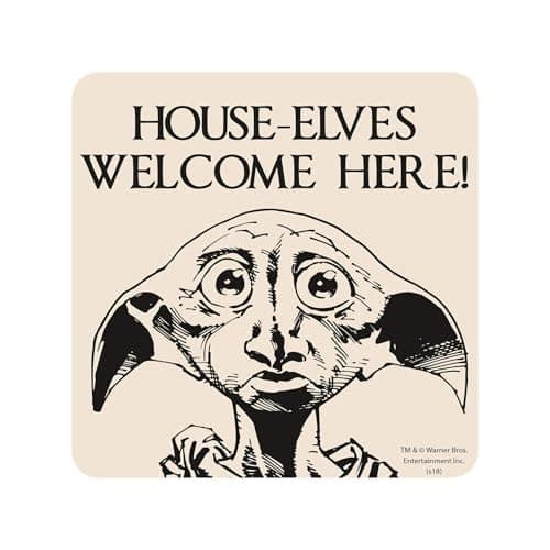 Image of Half Moon Bay | Harry Potter | Dobby | House Elves Welcome Here Coaster | 10cm x 10cm x 0.5 cm