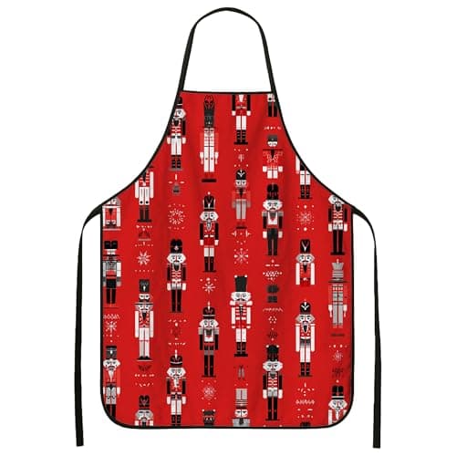 Image of Nutcracker Apron for Cooking, Festive Red Holiday Kitchen Apron, Vintage Christmas Design Washable for Baking Bbq Gardening, Red, 24x31 Inch