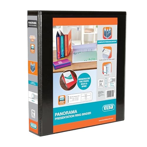 Image of Elba A4 4 D-Ring Binder, 40mm capacity, 60mm spine, Presentation Folder with Customisable Cover, Portrait, Black (Single)