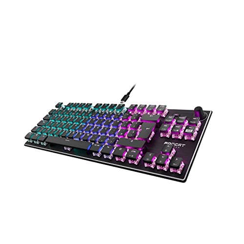 Image of Roccat Vulcan TKL (UK Layout) Mechanical PC Gaming Keyboard, Tenkeyless, Linear Titan Switch, Per-Key AIMO RGB Lighting, Anodized Aluminum Top Plate and Detachable USB-C Cable, Black