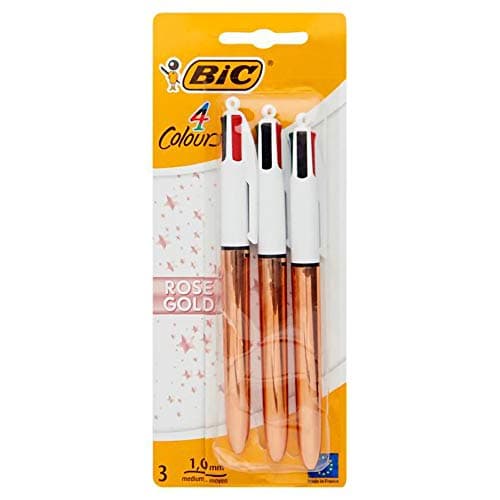 Image of BIC B159893 – Set of 3 4 Colour Ballpoint Pens, Rose Gold