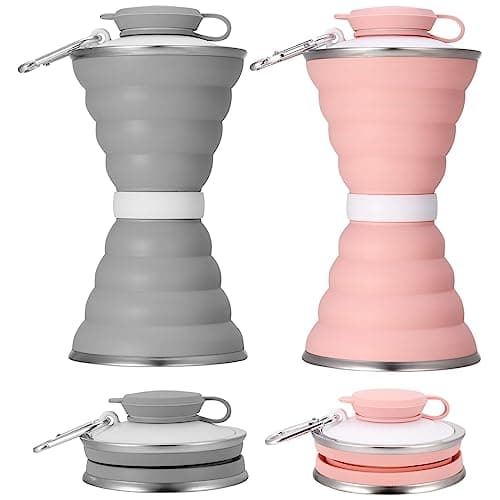Image of Firtink 2 Pcs Collapsible Water Bottle, 500ml Silicone Portable Travel Water Bottle Leak-Proof Reusable Foldable Cup with Carabiner and Strap for Sports Gym Camping Hiking Cycling Outdoor Activities
