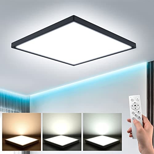 Image of EASY EAGLE LED Ceiling Lights for Bedroom, 36W 3240LM Dimmable Ceiling Light with Remote Control, 3000K-6500K Square Flush Ceiling Lamp for Living Room, Bedroom, Kitchen, Bathroom, Black, 30CM