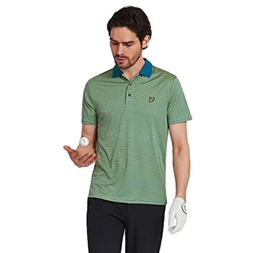 Image of Lyle & Scott Mens Golf Microstripe Polo Shirt - Teal Green/Lime Green - XXL