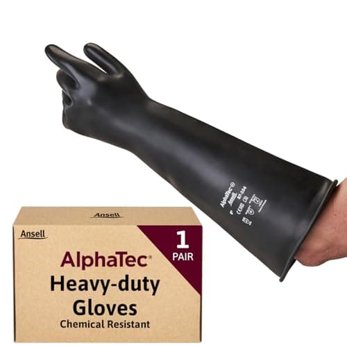 Image of Ansell AlphaTec 87-104, Heavy Duty Chemical Resistant Rubber Gloves, 43cm Extra Long Cuff for Maximum Protection, Durable Black Latex Gloves for Industrial Use, Rubber Gloves Small, 1 Pair
