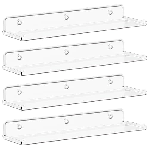 Image of Lifewit Floating Shelves for Wall, 4 Pack Clear Acrylic Shelf 38.1cm Room Decor for Bookcase/Vinyl Record Display/Photo/Picture in Bedroom, Bathroom, Kitchen Storage and Organization 38 x 9 cm/15x4