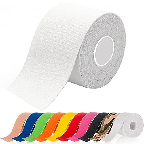 Image of ATETEO Kinesiology Sports 5m x (2.5/3.8/5/7.5) cm Roll of Elastic Muscle Support Tape for Exercise &Injury Recovery, F-White, S: 5mX2.5cm