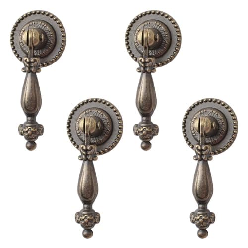 Image of MOROBOR Antique Pendant Pulls, 4pcs Tear Drop Knobs Zinc Alloy Knobs Bronze Single Hole Handle with Mounting Screws for Cabinets Wardrobe Cupboard Closets Drawer Furniture Decorative