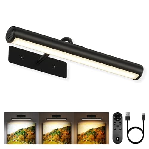 Image of EZVALO Picture Lights for Wall, 13'' Wireless 4000mAh Rechargeable Battery Operated Painting Light with Remote, 3 Color Temperatures Art Light for Gallery, Living Room, Hallway (Black, 13in)