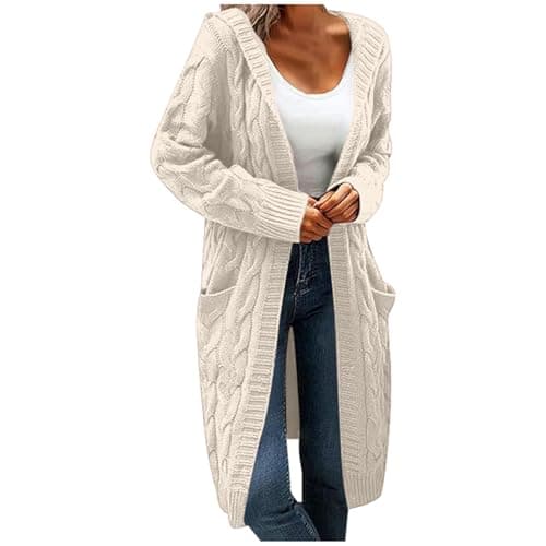 Image of Generisch Women Hot Winter Hooded Long Loose Cardigan Dough Knit Women Outerwear, White, M
