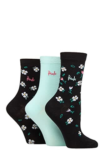 Image of Pringle Ladies Patterned Cotton and Recycled Polyester Socks Pack of 3 Floral Black 4-8