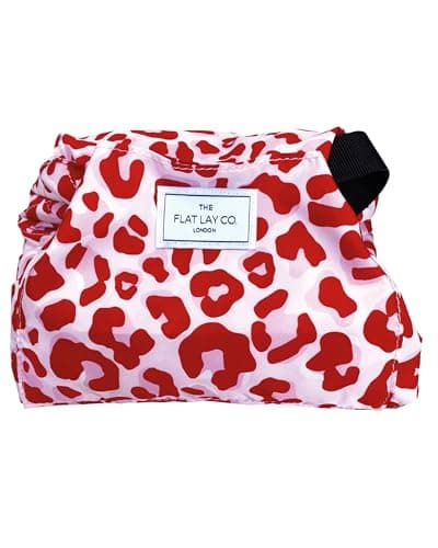 Image of The Flat Lay Co. Makeup Bag - Pink Leopard Travel Drawstring Makeup Bag with Brush Holder & Large Pockets - Cosmetics Organiser Storage for Eyeshadow, Blushes, Lipstick, & Brushes