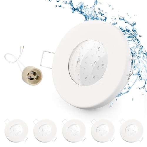 Image of GeyouLux 6 x IP65 Recessed LED Spotlight with GU10 Socket, White Iron Ceiling Spotlights, Flat Round Bathroom Spotlight Recessed Frame 68 mm for Outdoor and Indoor Use