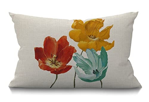 Image of BGBDEIA Enchanting Floral Cushion Cover, Charming Beautiful Poppy Flowers Tricolor Orange Red Yellow Blue Pillow Covers, Rectangle throw pillowcase with invisible zipper for sofa & couch 30 x 50 cm