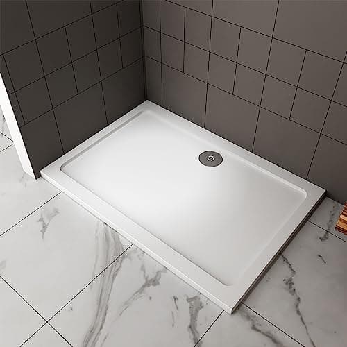 Image of Shower Enclosure Base White Rectangle Shower Stone Tray 1200X900MM Include Waste Trap