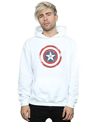 Image of Marvel Men's Captain America Civil War Distressed Shield Hoodie White Small