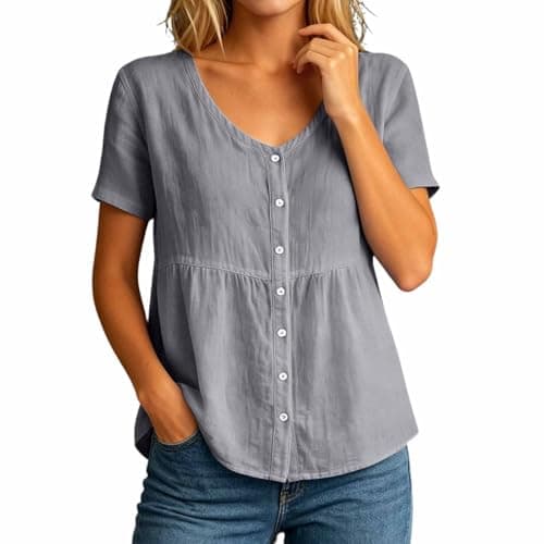 Image of Generisch Casual Long Sleeve Shirt Blended Fabric Button Down Lightweight Breathable Blouse for Everyday Comfort and Style, gray, S