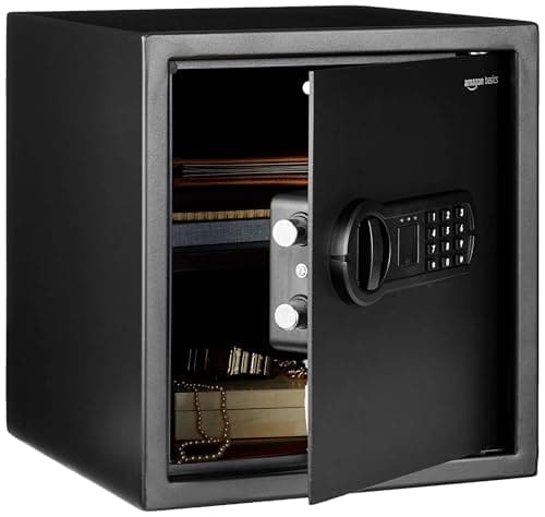 Image of Amazon Basics Steel Home Security Electronic Safe with Programmable Digital Keypad Lock for Jewelry, Money, Valuables Storage, 34 l, 33 cm W x 33 cm D x 36 cm H, Black