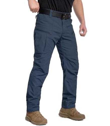 Image of CARWORNIC Men’s Ripstop Water Resistant Cargo Tactical Pants Lightweight Breathable EDC Outdoor Hiking Work Pants 8 Pockets, Blue, 36W x 30L