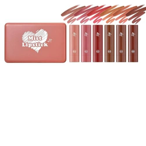Image of 6 Pack Long Lasting Waterproof Matte Lipstick Set – Mist Lip Crayon Twist Up Pencils, Smudge Proof Nude Brown Shades for All Skin Tones, Lip Liner & Colour, Non Drying Gradient Makeup