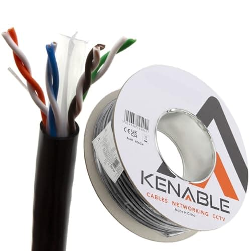 Image of kenable External CAT6 Outdoor Ethernet Cable Reel 100% COPPER UTP Network Lead UV Resistant Waterproof Burial Grade 23AWG PE Sheath Gigabit 100m Black