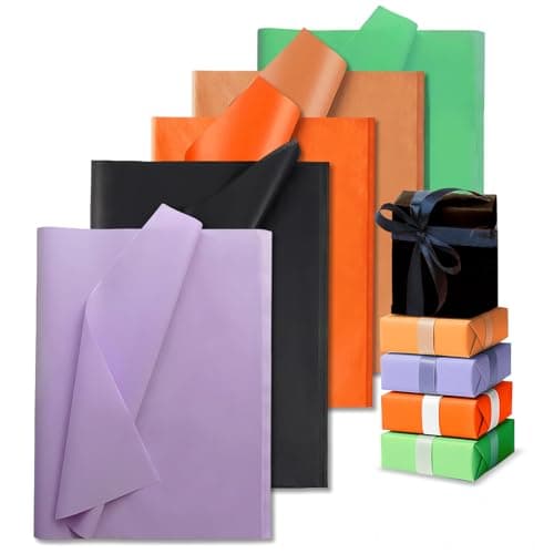 Image of 50 Sheets Halloween Tissue Paper for Wrapping Gifts,50x35cm Packing Tissues Paper Sheets Green Purple Orange Black Wrapping Paper for Crafts DIY Art Floral Birthday Halloween Party Gift Decoration