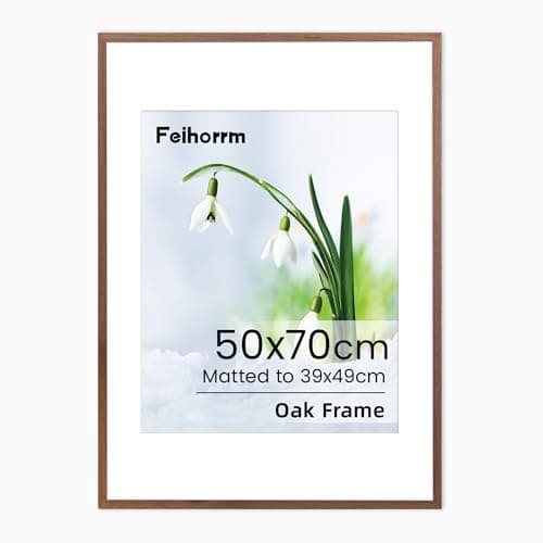 Image of 50x70cm Frame Poster Frame 50cm x 70cm Picture Frames Large Solid Oak Wood 50 x 70cm with Mat for 39x49cm Picture Frames Hang Portrait or Landscape for Wall Poster Gallery Decor with Tempered Glass