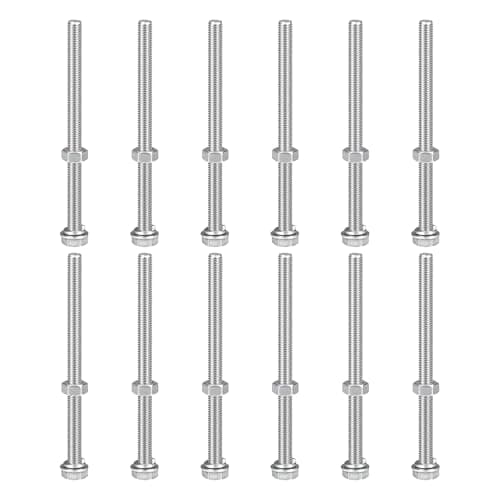 Image of sourcing map M8 x 120mm Hex Head Screws Bolts, Nuts, Flat & Lock Washers Kits, 304 Stainless Steel Fully Thread Hexagon Bolts 12 Sets