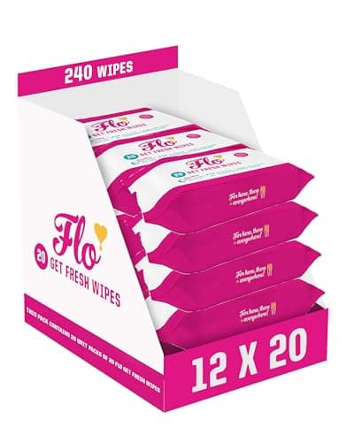 Image of Flo - Get Fresh Wipes (20 Count, Pack of 12) pH Balanced Feminine Wipes - Super Soft, Soothing Aloe Vera, Coconut, Shea Butter - Sensitive Skin Friendly - Made with Plant Cellulose - Vegan Friendly