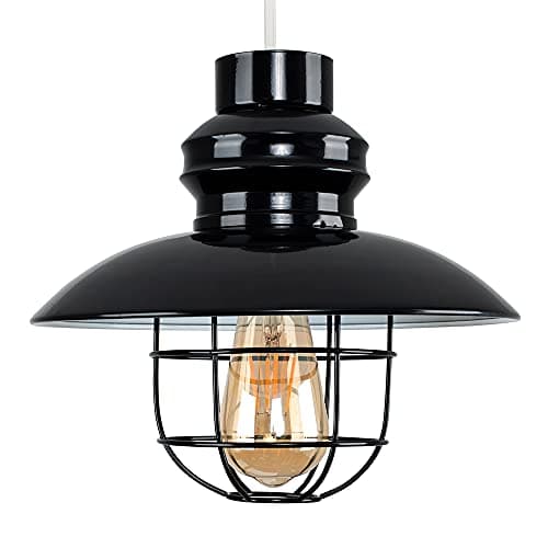Image of MiniSun | Modern Black Metal Fisherman's Style Ceiling Light Shade | Pendant Lights, Home Décor & Improvement Essential | Includes 4W LED Bulb [2700K Warm White] | 29cm Shade Width