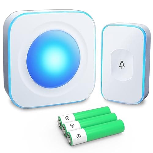Image of Wireless Doorbell Battery Operated Door Chimes & Bells at 1200 Feet with Flashing Light 4 Volume 36 Melodies(1 Portable Receiver & 1 Button White)