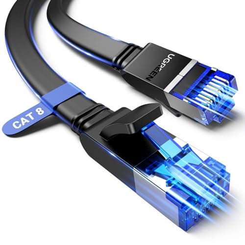 Image of UGREEN Ethernet Cable 0.5M, Cat 8 Internet Cable Flat High-Speed 40Gbps 2000Mhz Network Cable, Gigabit RJ45 LAN Cable Patch Cord Compatible for PC/Laptop, PS5, Xbox, Modem, Router, Switch, TV