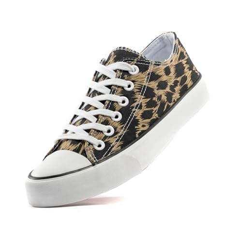 Image of xinran & shengli Men Women Canvas Shoes Ladies Lace Up Low Top Sneakers Fashionable Classic Walking Sneakers Leopard Print Black Size 9