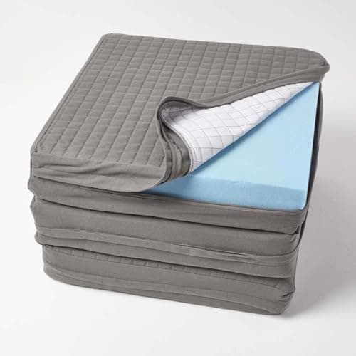 Image of HOMESCAPES Soft Quilted Cushion Cover for 3-Seater Orthopaedic Sofa Armchair Booster Cushion, 100% Cotton Washable Rectangle Cover with Zip, 150 x 50 x 10cm - Charcoal Grey