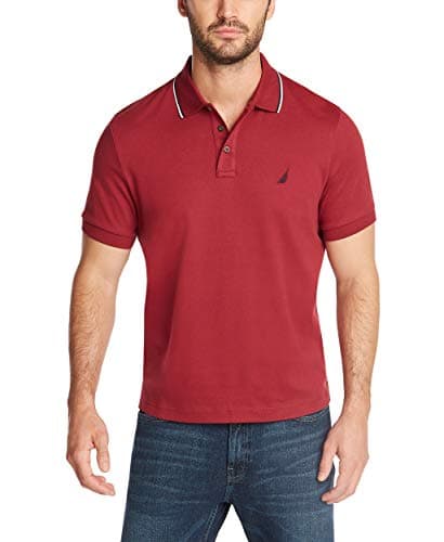 Image of Nautica Men's Classic Fit Short Sleeve Dual Tipped Collar Polo Shirt, Burgundy, Large