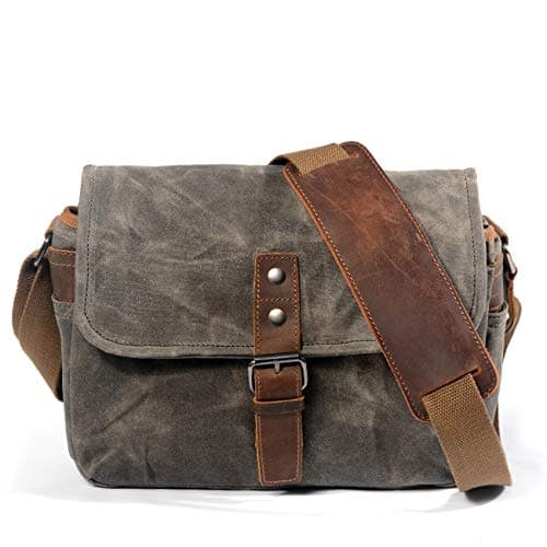 Image of FUNSEED Waxed Canvas Camera Bag for Women Men with Waterproof Design, Compact Crossbody Case for DSLR/SLR/Mirrorless Cameras (Green)