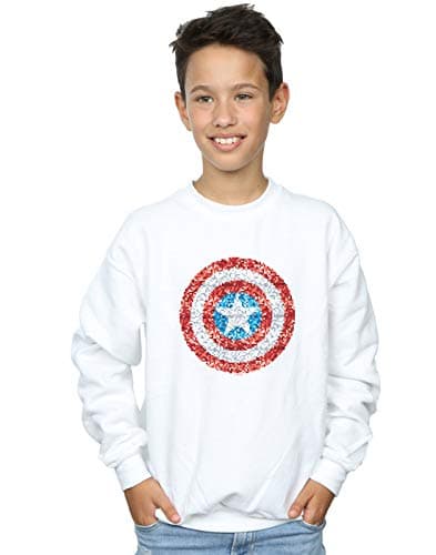 Image of Marvel Boys Captain America Pixelated Shield Sweatshirt White 5-6 Years