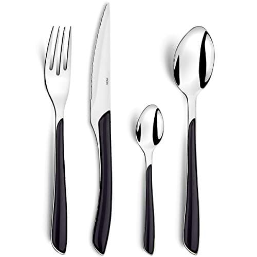Image of Amefa ECLAT 16 Piece Cutlery Set for 4 – Gloss Black Handles – 18/0 Stainless Steel – Mirror Polished Finish – Bold Contemporary Design – Dishwasher Safe