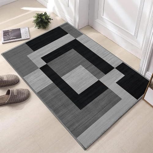 Image of Hafaa Door mats 80 x 150 cm Non Slip Mats for Kitchen Floor Soft Heavy Duty Doormats Inside Stylish Printed Welcome Front Doormat Dirt Trapper Indoor Outdoor Mat (Milo Black and Grey)