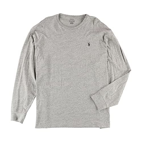 Image of Polo Ralph Lauren Mens Long Sleeve Crewneck Logo T-Shirt - S - Gray Heather, Gray, S