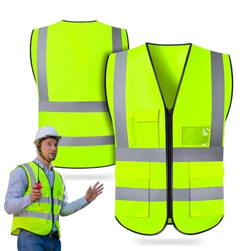 Image of Hi Vis Vests for Women Men, High Visibility Reflective Safety Vests Breathable With Pocket Zipper for Traffic Work, Running, Surveyor and Security Guard Construction Vest, Yellow