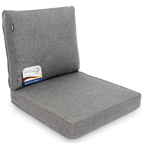 Image of bomoe 2pcs Set Garden Chair Cushion Outdoor Seat 70x70 cm & Back 70x40 cm – Waterproof Seat Pads Thick Padding – UV Protection Rattan Furniture Cushions – Washable Patio Chair Cushions – Light Grey