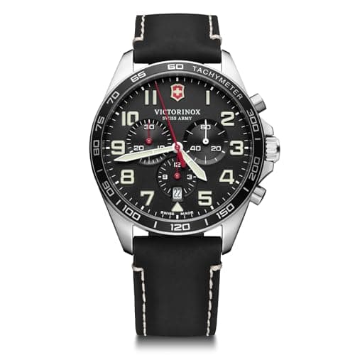 Image of Victorinox Men’s Watch Fieldforce Chrono Ø 42 mm, Swiss Made, Analogue Quartz, Water-Resistant up to 100 m, Sapphire Glass, Leather Strap, White/Black