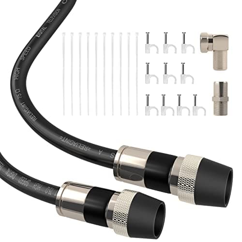 Image of RELIAGINT Coaxial Cable 75FT, RG6 Coax Cable Cord for TV with Weatherproof Rubber Boot - Ideal Outdoor TV Cable Wire and Antenna Wire Extension Cable, Tri-Shield UV - Fire Resistant Wall Rated