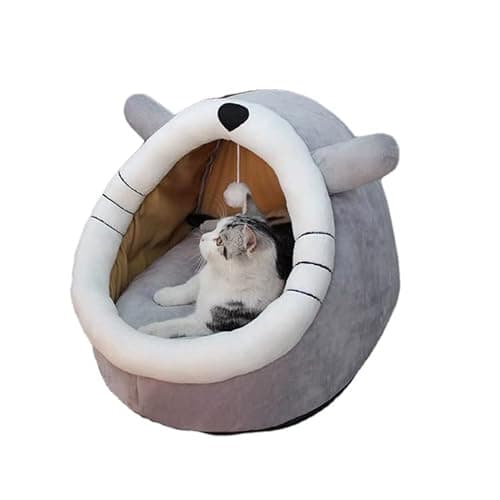 Image of disdain Cat Beds for Indoor Cats, Cat House with Hanging teaser toy, 2 in 1 Cat cave for playing and sleeping, Pet Bed suitable for Cats and Small Dogs, grey