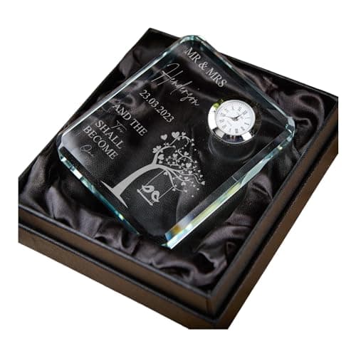 Image of ukgiftstoreonline Personalised Crystal Glass Clock Gift for Wedding Anniversary Couple